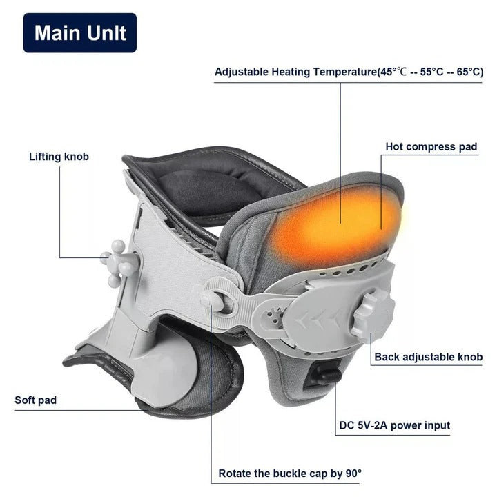 Precision-Lift Traction: Adjustable Height Neck Support with Integrated Heat